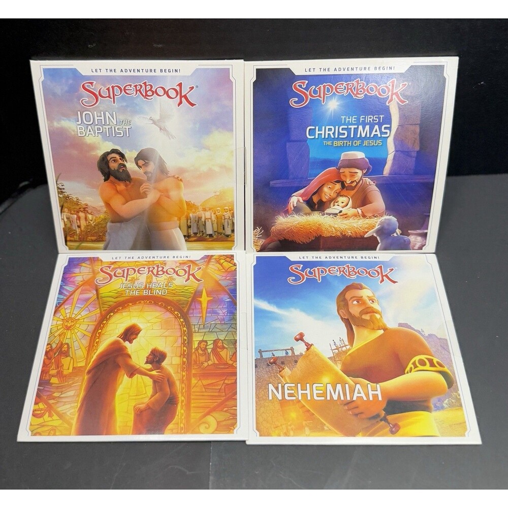 DVD Superbook Set of 4 Bible Characters DVD's CBN Christian Kids Bible Stories